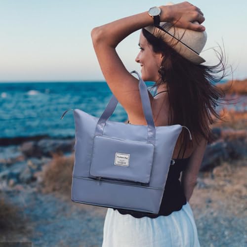 Foldable Tote Bag with Zipper - Sports Tote Gym Bag - Waterproof Large Capacity Portable Luggage, Lightweight Dry and Wet Separation Folding Travel3