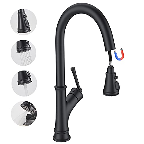 Grifo de cocina extensible con cabezal de pulverizaci�n magn�tico, color negro, grifo de agua fr�a y caliente, giratorio 360�, grifo mezclador monomando para fregadero con manguera flexible de 60 cm