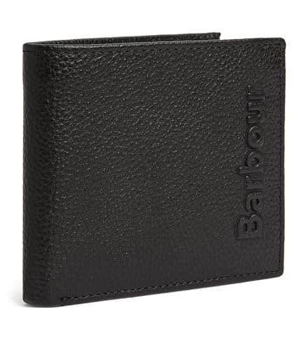 Barbour ML0059-BK111 Portefeuille en cuir bifold avec logo embossé, noir
