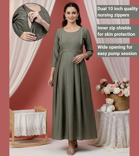 Image of DUMMY SHAPE Feeding Kurtis for Women Cotton Blend | Printed Pregnancy Flare Kurta with Dual Nursing Zippers to Pre & Post Partum | Maternity Dresses | Gifts for Pregnant Woman