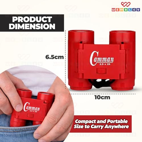 Image of Wembley Mini Binoculars Toy for Kids | Compact and Portable Birdwatching Outdoor Binocular for Boys and Girls | Binocular Toy with Neck String and Focus Adjustment | Educational Birthday Gift (Red)