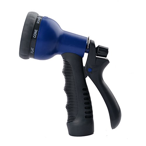 VOLFO Garden Hose Nozzle, Spray Nozzle, Metal Water Nozzle, Heavy Duty 8 Adjustable Watering Patterns, Green, 12-Month Worry-Free Quality Warranty (Dark Blue)