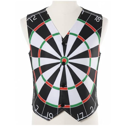 Dartscheiben-Weste für Erwachsene, Größe S, stilvolle Weste mit auffälligem Dartscheiben-Druck auf Vorder- und Rückseite, für Herren, Sport, Pub, Spiel, Darts, Event, Junggesellenabschied, Kostüm