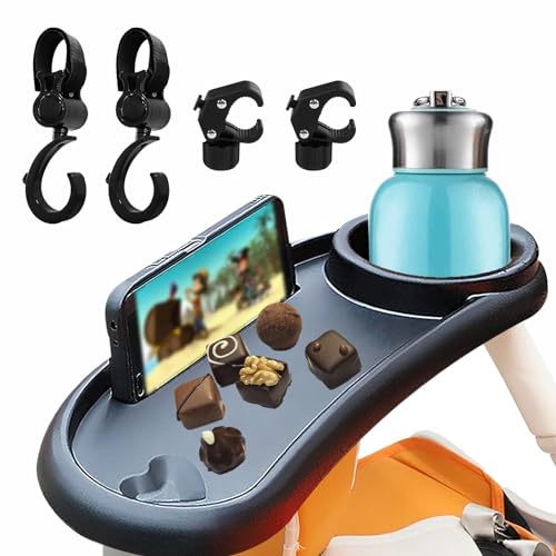Image of XIDAJIE 3-in-1 Universal Stroller Snack Tray with Cup Holder and Phone Holder Baby Stroller Hooks for Bags Perfect for Shopping Grocery Bag and Stroller Accessories