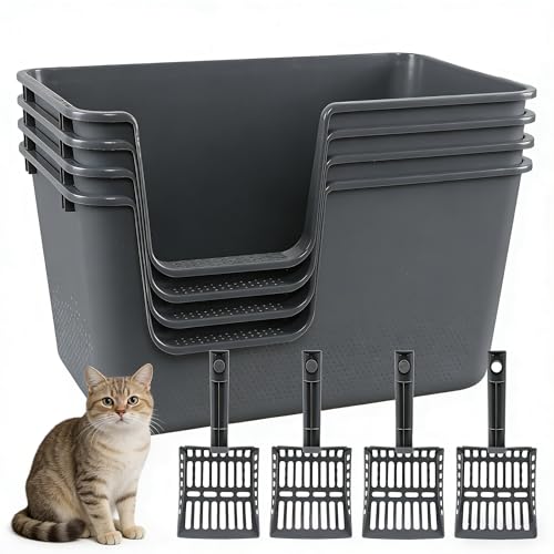 Arenero grande abierto para gatos 4 unidades gris miniatura 1