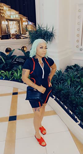 Gokatosau Women's Sexy Front Zip Catsuit Short Sleeve Catsuit Stand Collar Bodycon Club Mini Jumpsuit Black #TOP2