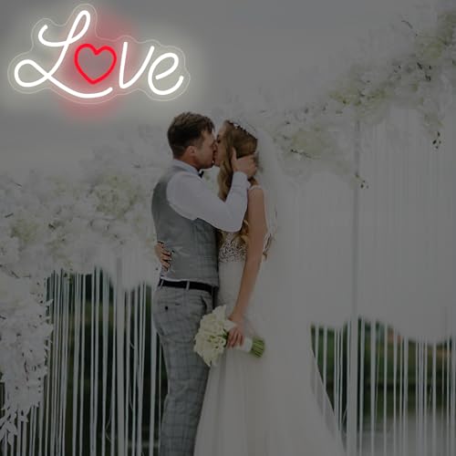 Image of Valentines Day Love Neon Sign, Dimmable LED Valentines' Day Neon Light for Wall, Wedding Anniversary Birthday Gift for Bedroom Party Decor, 15.7 inchx8.7 inch