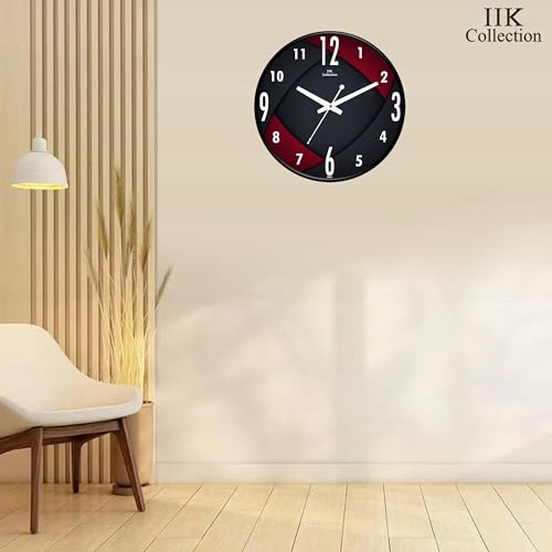 Image of IIK COLLECTION Plastic Designer Analogue Sweep Silent (No Tic-Tic Sound) Quartz Movement Round Wall Clock for Home, Wall Clock for Living Room, Bedroom, (12 X 12-inch, 30 cm x 30 cm x 6 cm)
