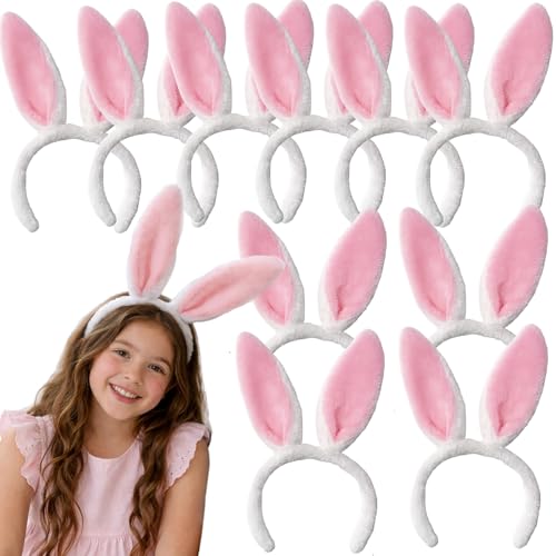 GiftExpress 12-Pack Pink Bunny Ears Headband Set Plush Easter Rabbit Ear Headbands for Kids Soft Costume Headwear for Easter Egg Hunts Classroom Parties Dress Up and Photo Booth Props