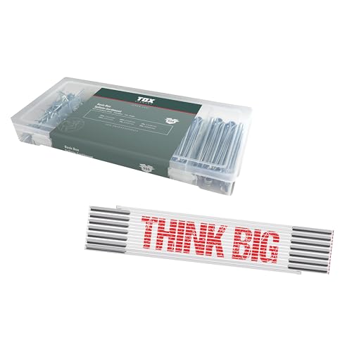 Kit TOX avec assortiment de goupilles fendues (555 pièces) + mètre pliant THINK BIG 3 m, goupilles fendues (vz.) en 6 tailles, diamètre 1,6-4,0 mm, longueur 25-64 mm + mètre, 094909154