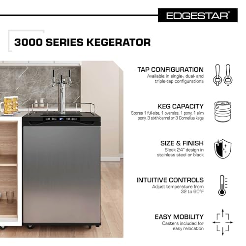 Image of EdgeStar KC3000SS Full Size Kegerator with Digital Display - Black and Stainless Steel