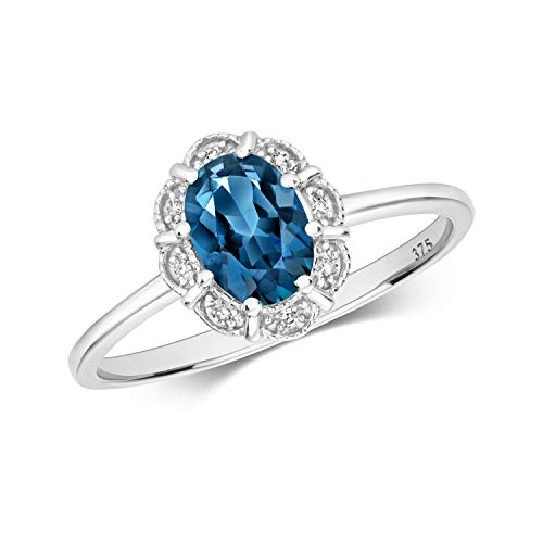 Bague femme or blanc diamant topaze bleue de Londres, le cadeau d'anniversaire idéal
