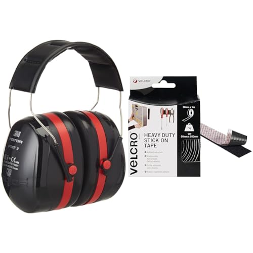 3M PELTOR Optime III Ear Defenders Adults – Protective Earmuffs with Headband & VELCRO Brand Heavy Duty Stick On Tape Cut-to-Length Industrial Extra Strong Double Sided Hook