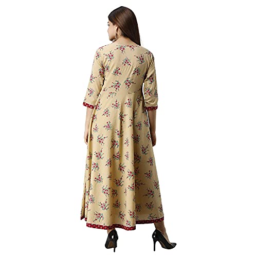 Image of FABRIC FITOOR Women's Floral Print Cotton Anarkali Kurta