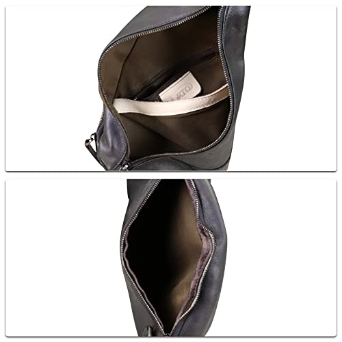 Lrto Genuine Leather Sling Bag Crossbody Motorcycle Bag Handmade Chest Bag Hiking Daypack Retro Shoulder Backpack Vintage (Darkgrey) #TOP6