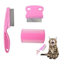 3 Stück Läusekamm, Flohkamm, Läuse Kamm, Metall Zähne Läusekamm, Plastik Doppelseitig Nissenkamm Multifunktionaler für Hunde Katzen (Rosa)