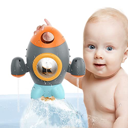 Image of Hiitytin Bath Toys for Toddlers Space Rocket Rotating Spray Bathtub Water Toy Shower Gift for 18M+ Baby Girls and Boys, Color Grey
