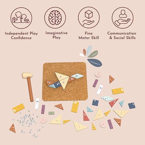 Image of SPEEDY MONKEY Hammer & Nail Game for Kids 36m+ Wooden Pounding Toy Set | wooden corkboard, flash cards, nails, hammering & pounding toys, hand-eye coordination, creative focus, STEM imaginative play