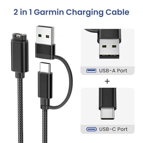 Image of Itramax 2-in-1 USB-A Charging Cable for Garmin 4FT 2Pack,Data Charger Cord for Fenix 8 7 6 5 Plus,Approach S70 S62 S60 S42 S40 G12,Vivomove 3 3S,Quatix 8 7,Tactix 7 Pro,Vivosmart 5,Swim 2