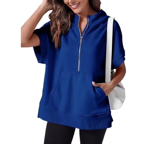 Sweat demi-zip à manches courtes marinière oversize pour femme taille S
