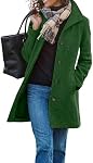 chouyatou Women's Winter Wool Blend Pea Coat Single Breasted Stand Collar Casual Trench Coat Overcoat