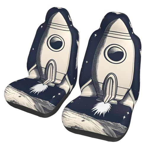 DUWAA Rocket in Space - 2 fundas interiores de asiento para asientos delanteros, antideslizantes, para protectores de coche, se adapta a la mayoría de SUV, camiones, sedanes