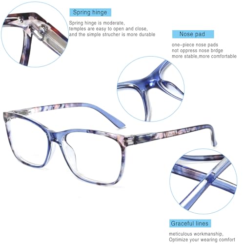Image of Henotin 4 Pack Ladies Reading Glasses Blue Light Blocking Spring Hinge Readers Anti Eyestrain Computer Eyeglasses (Multicolor-3, 2.25)