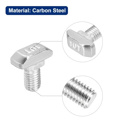 QUARKZMAN 40 Stück Hammerkopfschrauben M8x16mm T-Nut-Fallbolzen, Kohlenstoffstahl vernickelt Hammerkopf T-Bolzen T-Form Stud Schiebeschraube T Schrauben für 45er Aluminiumprofil