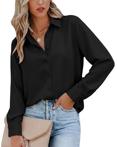 Image of Magritta Women's Shirts Fashion Casual Loose Fit Long Sleeve Button Down Lightweight Collared Blouse Tops