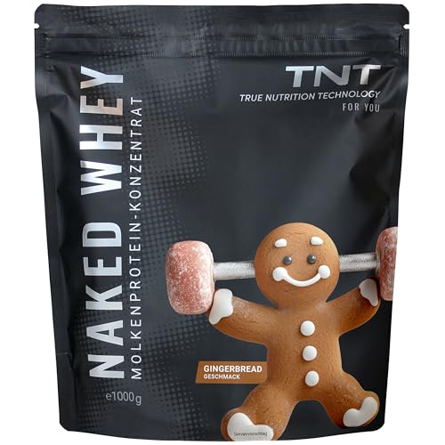 TNT Naked Whey Protein Pulver (1kg) • Eiweißpulver mit Laktase für Protein Shake, Backen & Kochen • Tolle Löslichkeit & leckerer Geschmack • Proteinpulver (Lebkuchen)