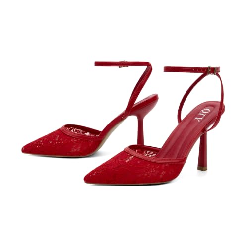 Image of QIY Closed Toe Heels for Women Pumps High Heel Strappy Sandals | Pointed Toe Slingback Women Heels with Ankle Strap, Stilettos Wedding & Bridal Formal Dress Shoes for Evening Party, Prom