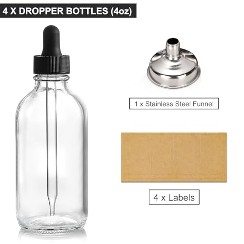 image for AOZITA 4 Pack, 4 oz Dropper Bottles with 1 Funnel & 4 Labels - Essenti