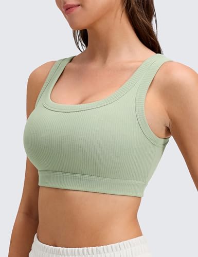 Image of CRZ YOGA Ribbed U Neck Sports Bras | Medium Support, Removable Pads, Casual, Wide Straps, for Women