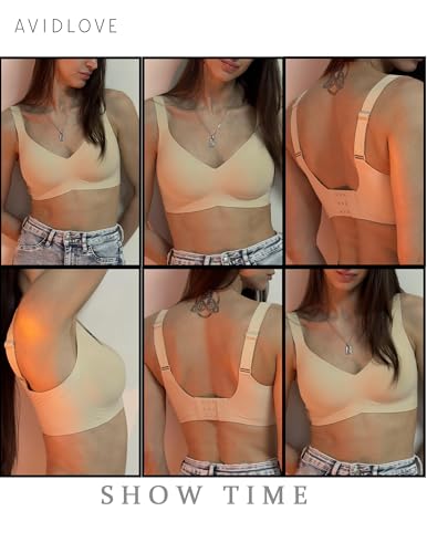 Image of Avidlove Bras for Women Seamless Bra Full Coverage T Shirt Bralettes V Neck Wireless Bra Comfortable Brassiere