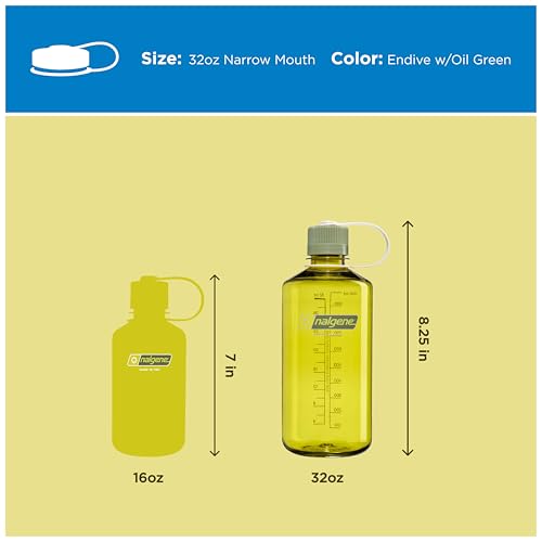 Image of Nalgene 32 oz Narrow Mouth Water Bottle | BPA-Free, Durable & Leak Proof, Lghtweght for Hkng & Gym - Thrll & Moton, Endve w /Ol Green