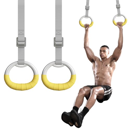 DONIUZ Gymnastic Rings Adjustable Strap Strength Home Exercise Gym Rings for Strength/Physical Training Indoor Gym Anti -Slip Surface Design Rings