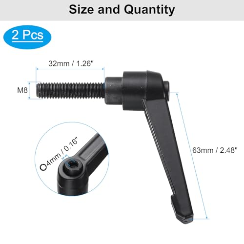 Image of uxcell 4pcs Clamping Lever Adjustable Handle Set Metric M8 x 32mm Male & M8 Female Thread Level Handles Hand Stud Knobs Quick Release Black for Lathe Machinery