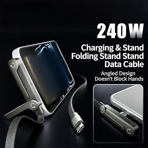 Invisible Holder Charger Cable, 240W PD Fast Charging Cable for Desk, USB-C to USB-C & USB to Light-ning Cable 4.9 FT with 360° Adjustable Metal Stand, 2 in 1 Holder Charger for Gaming, Office, Home — view 6