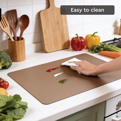 Image of Encasa XO Leather Dining Table Mat Set of 4 + 4 Coasters, 42x30 & 9 cm | Water & Heat Resistant Double-Layer Dining Table Mats with Suede Top | Wipeable & Durable Taupe Placemats for Dining Table