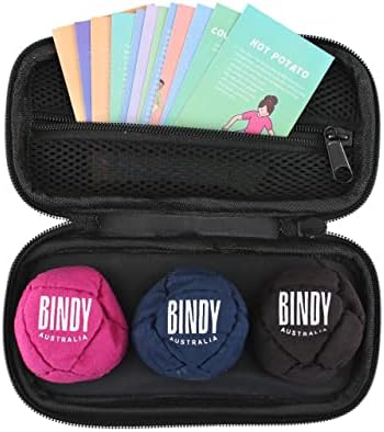 BINDYAUS Bindy Australia Hacky Sack Balls for Kids Adults Bulk - 3 Pack - Footbag Set, Playing Cards, and Carry Case - Beach Toys Camping Games Juggling Toys for Teens