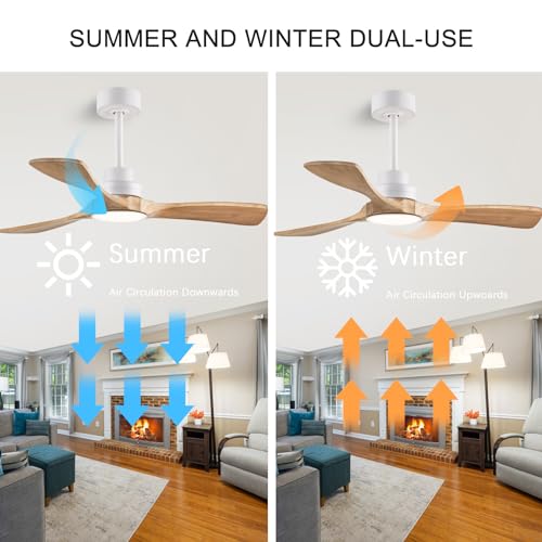 Image of 42-inch Quiet 3-Blade Solid Wood Ceiling Fan with Light and Remote Control