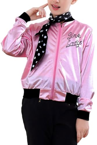Lixinya Child Girls Pink Satin Ladys Jacket 50S Pink Satin Jacket Halloween Costumes Little Girls' Coat Size 6-14