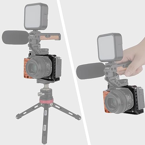 Image of LEFTFOTO Top Handle Quick Release Handgrip for Camera Cage Rig with 3 /8 inch ARRI Locating Pins, Anti-Off Designed,Wood & Metal Grip