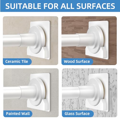 Image of CorkLatta White Shower Curtain Rod,1 Inch Diameter Stainless Steel Adjustable Spring Tension Rods 32 to 68 inch,with Holders,Anti-Slip,Curtain Rods No Drilling(1 Pack)