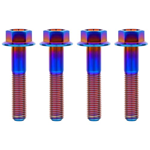 Image of Ti Screws M10 x 20 25 30 35 40 45 50 55 60 65 70 75 80 90 100mm 1.25 Pitch Titanium Flange Hex Bolt Pack of 4 (Burnt Blue, M10x50mm)