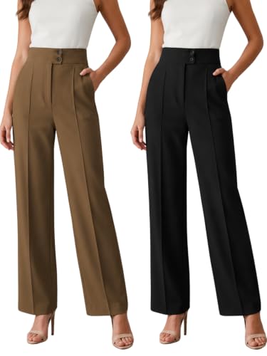 Image of GRECIILOOKS Korean Style Trousers | High Waist Wide Leg Formal Pants | Ankle Length Stretchable Office Wear | Button Closure Straight Fit | Regular Fit Pants for Women