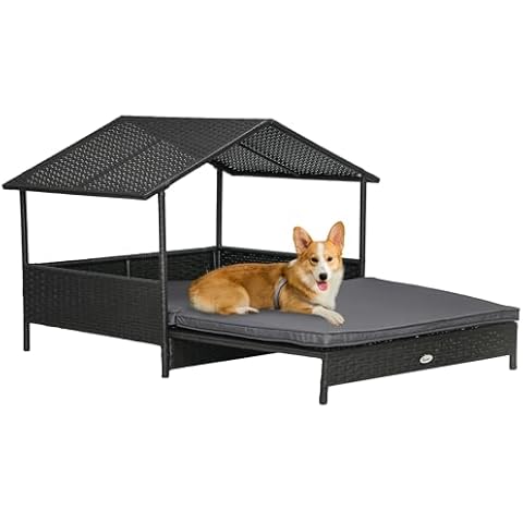 PawHut Rattan Dog House with Cushion Cover