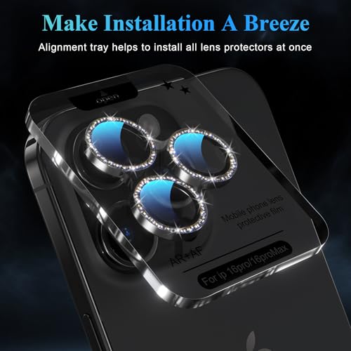 Image of YWXTW Designed for iPhone 16 Pro /iPhone 16 Pro Max Camera Lens Protector Bling, [New Glitter Design] Individual Metal Tempered Glass Camera Cover Accessories Case Friendly (Black Titanium)