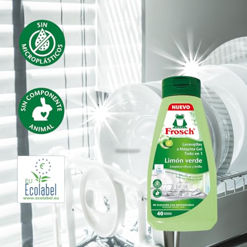 Frosch - Gel für die Maschine, alles in 1 mit grüner Zitrone, Reinigung und Glanz, ohne Mikroplastik und tierische Bestandteile, 40 Dosen - 650 ml