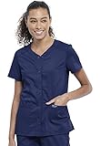Cherokee Women's V-Neck Scrub Top with Snap Front, 4 Pockets, and 2-Way Stretch Fabric WW622, M, Navy